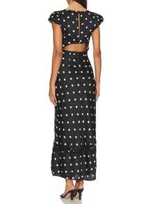 Women's Floral/Polka Dot Print Dress Short Sleeved Square Neck Lace Patchwork Dress For Summer Daily Casual Wear - 黑色 - 查看 2