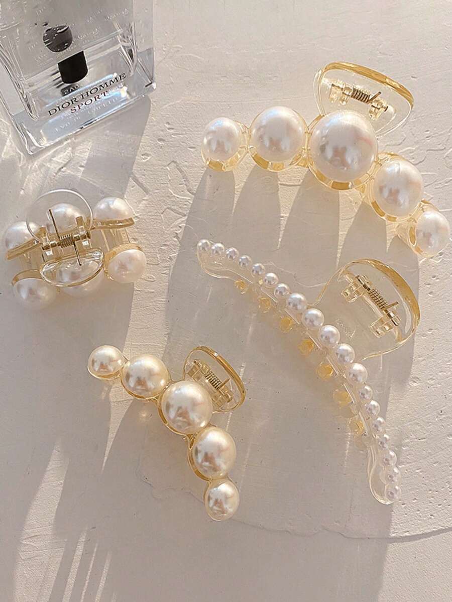 1pc/4pcs Set Women Fashion Elegant Faux Pearl Hair Claw Clips, Suitable For Different Hair Thickness, Daily Home Commute Outdoor Casual Use, Gift Hair Jaw Clip Hair Clamps Hair Clutch Hair Catcher Clip Fall Winter Hair Clip Hair Accessories For Women For Vacation Outfits Woman