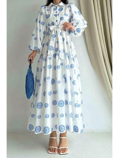 Elegante vestito blu a maniche lunghe adatto per primavera e autunno, abbigliamento da donna, lavabile in lavatrice, adatto per tutte le stagioni