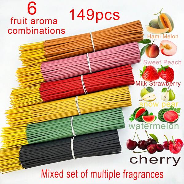 6 Packs Approximately 149pcs High-Quality Fruit Scented Incense Sticks, Including Watermelon, Sweet Peach, Cantaloupe, Cherry, Strawberry Milk, Snow Pear, Suitable For Purification, Relaxation, Yoga, Office, Reading, Sleep, Music Meditation And Home Aromatherapy - Long-Lasting Scent, Perfect Yoga Gift