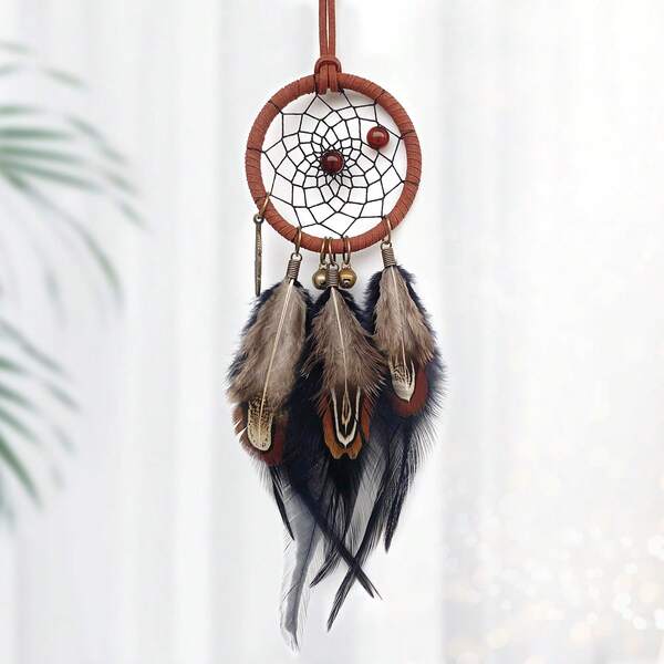 1pc Minimalist Vintage Style Dream Catcher Car Hanging Decor, Creative Car Interior Accessory