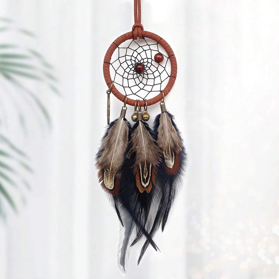 1pc Minimalist Vintage Style Dream Catcher Car Hanging Decor, Creative Car Interior Accessory