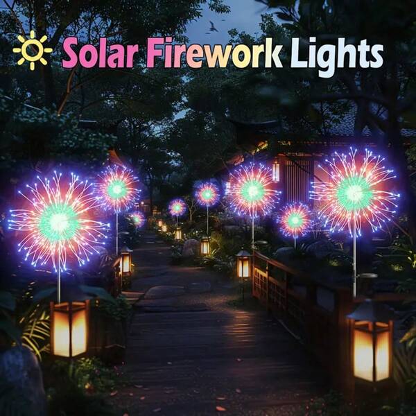 Solar Light, Solar Garden Light, 200 LEDs Solar Fireworks Lights Outdoor, Party Decoration Lighting, Solar Landscape Light, Outdoor Solar Light, IP65 Waterproof Outdoor Solar Street Light, For Garden Decoration And Courtyard Decoration, Easter, Ramadan, Villa, Garden, Lawn, Road, Pedestrian Path