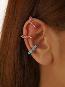 Set de 3 piezas/1 pieza de clips de oreja con rhinestone de moda y sencillos, casuales y versátiles