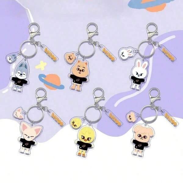 bandai Skz KPOP STAY Stray Peripheral Sleutelhanger Hanger Acryl Dubbelzijdige Hanger, Same Cartoon Cute Ins Play Hangende Sleutelhanger Hanger, Tas Hanger Accessoires, Leuke Cartoon Accessoires, Fan Cadeau