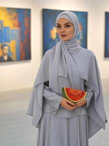 Dubai Plain 2 Piece Abaya Set Prayer Clothes Women Modest Muslim Shawl Dresses Sets Caftan  Robe Muslim Kaftan  Plain  Colorblock  Casual  Elegant - 灰色 - 查看 1