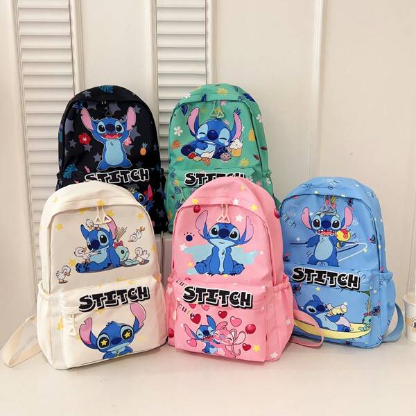 Disney Disney Stitch Large Capacity Backpack Cartoon Design, Nylon Material Machine Washable - Lightweight And Cute Style Bag, Suitable For School Backpack, Travel And Daily Use, Kawaii Stitch Backpack