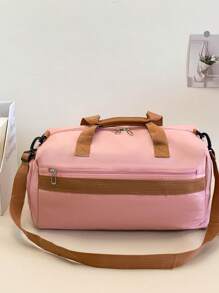 1pc Nylon Contrast Color Handbag, Travel Bag With Wet And Dry Separation, Shoe Compartment, Crossbody Strap, Suitable For Men & Women