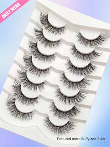 Asiteo 7 对纤细仿貂皮猫眼睫毛，透明带 3D 自然假睫毛，适合日常工作，适合初学者且可重复使用条状睫毛、睫毛、睫毛、假睫毛 - 黑色 - 查看 6