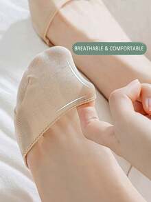 4 Pairs Women's Soft Padded Bottom Anti-Slip Invisible Ankle Socks, Suitable For Everyday Casual Wear - Beige - View 3