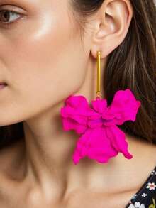 1pair Red Color Fashionable Exaggerated 3d Flower Pendant Earrings For Outdoor Activities And Parties Valentines,Mom,Mother,Mother's Day,Gift - Red - View 3