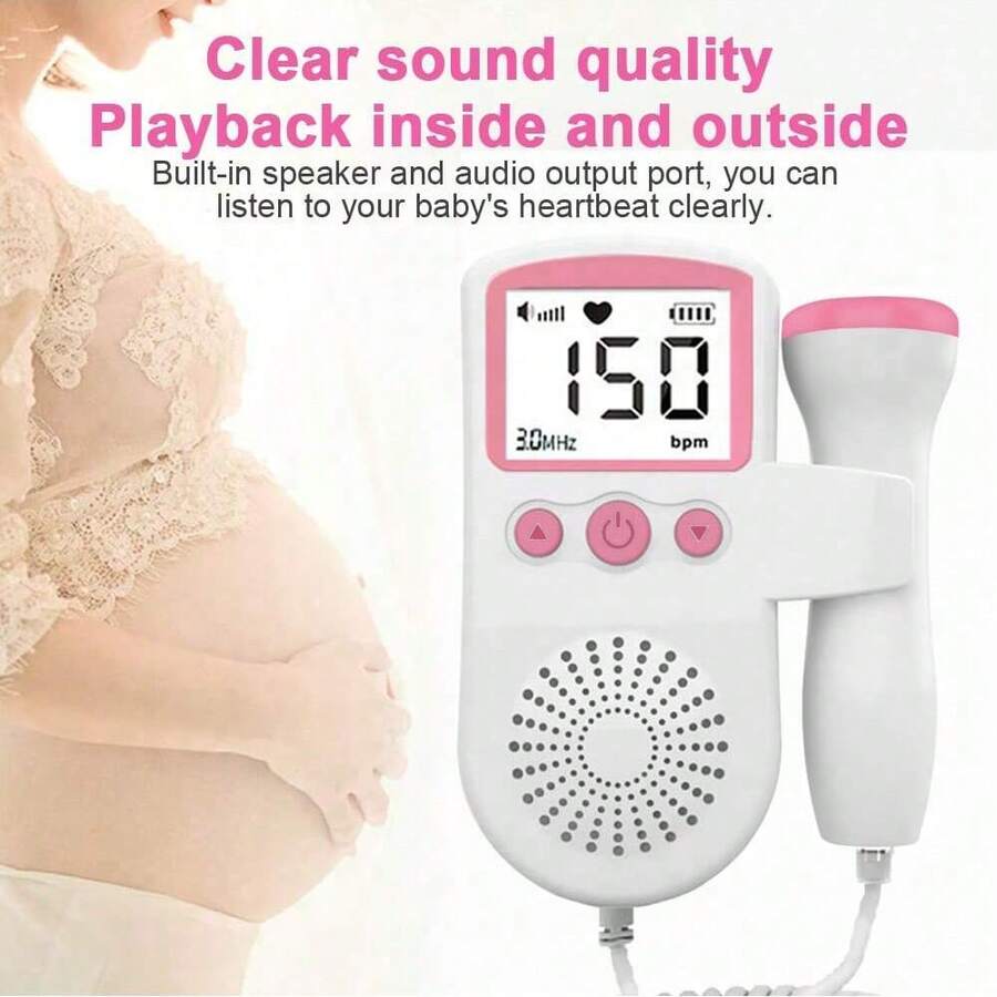 1pc Handheld Fetal Doppler Ultrasound Monitor, Portable Pregnancy Fetal Heart Rate Monitor, Home Fetal Heart Monitor - Pink - View 1