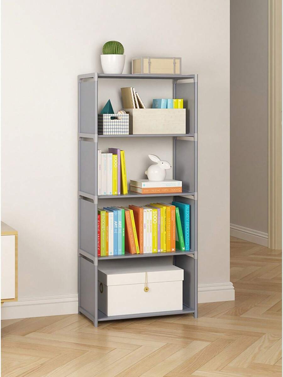 Librería 4 compartimentos estantería vertical madera moderna multiusos libros objetos oficina sala estudio dormitorio estructura sólida fácil montaje ordena y optimiza espacio reducido diseño funcional - Gris - Ver 1