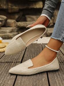 Plus Size 35-45 Women's Hollow Out Flat Slip-On Casual Shoes, Breathable Comfortable Non-Slip Suitable For Spring, Summer And Autumn, Lace-Up Pointed Toe Loafers, Versatile And Lightweight, Floral Woven Canvas Shoes, Fits Slightly Small, Asymmetrical Pattern, All Season Wear For Wide Feet