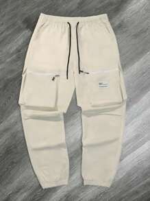 1pc Men's Large Pocket Zipper Cuff Athletic Pants, Casual Loose Cargo Pants, Versatile Leisure Trousers