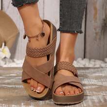 Women Sandals Casual Solid Color Braided Sole Beach Summer Comfortable - 淺棕色 - 查看 7