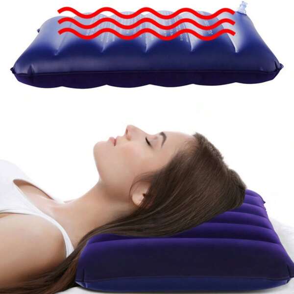 1 pieza, cómodo de llevar para acampar y viajar, almohada inflable hecha de PVC con revestimiento, adecuada para almohadas de siesta inflables, almohadas para dormir y almohadas inflables de viaje. Se puede usar por ambos lados como almohadas de camping