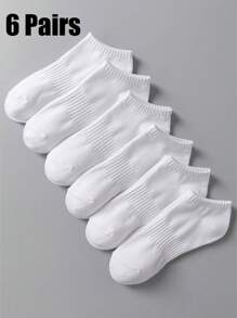 6 Pairs White Thin Ankle Socks, Simple Casual Breathable Comfortable For Men & Women, Suitable For Summer, Daily,Home, Travel, Business