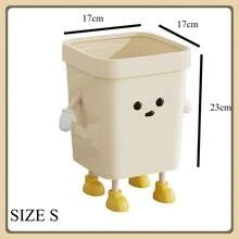 1pc Cute Creative Design Plastic Trash Can, Bedroom Living Room Garbage Waste Storage Bucket, Can Also Be Used To Grow Flowers,Open Pressure Ring Method, With Feet And Eyes Decoration, Home Decoration - Beige - View 4
