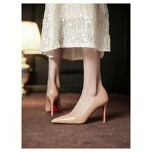 Women's Pointed Toe Red Sole Slim Heels High-End French Wedding Shoes Temperament Sexy Versatile High Heels Women's Singles Shoes - 9.5 Nude - View 6
