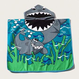 1 件儿童连帽浴巾，带卡通动物图案，浴室/沙滩配件