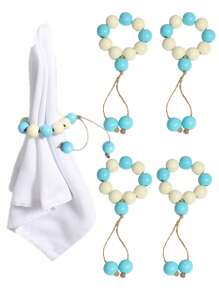 4-6pcs Handwoven Two-Tone Blue & Cream Napkin Rings Set, Elegant Table Decor For Weddings, Thanksgiving, Christmas, Family Gatherings, Birthday Parties