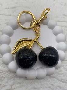 1 件时尚樱桃轻奢钥匙扣樱桃创意女士钥匙扣闪粉水晶仿水果吊坠情人节汽车饰品包包挂饰 - 銀色櫻桃 - 查看 6