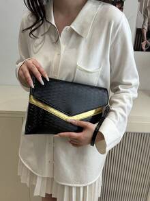 Fashionable Casual Retro Personalized Envelope Handbag - Black - View 2