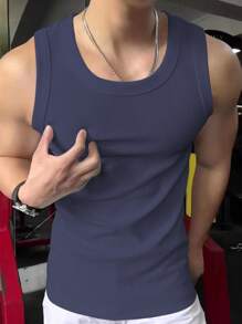 Mature Casual Men's Fashion Ribbed Texture Slim-Fit Stretch Undershirt