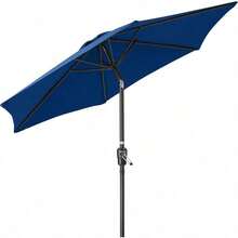 Tilting Garden Parasol Umbrella UV Protective Polyester Canopy With Crank Handle - Navy - View 1