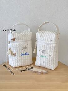 1 Pc Personalized Embroidered Tote Bag For Moms, Large Capacity Customized Embroidery Maternity Bag, Fashionable And Versatile Mummy Handbag For Outdoor, Cute Bear Pattern Diaper Wet Wipes Organizer Bag, Multi-Function Diaper Bottle Storage Handbag With Stroller Hook, Embroidered Bear Pattern Tote Bag, Suitable For Daily Use, Can Be Gift For Family, Friends, New Moms
