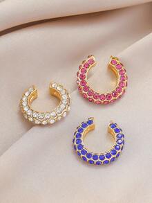 3 件/1 件时尚休闲百搭简约水钻夹式耳环套装（可调节） - 紫色+藍色+白色 - 查看 3