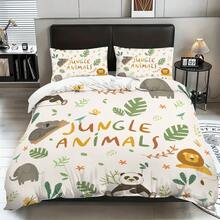 3 件套卡通森林动物印花床上用品套装，1* 羽绒被套 + 2* 枕套，超大尺寸，适合情侣或单人床，适合男士、青少年、女士、卧室、客房、酒店