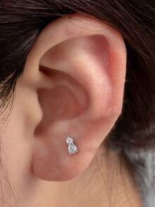 1pc Simple & Versatile Stainless Steel Round & Diamante Tragus Piercing Stud Earring - Yellow Gold - View 2