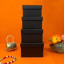 4 Stücke quadratische strukturierte Papierlagerboxen, weiß und schwarz, Schreibtisch Organizer, Geschenkverpackung