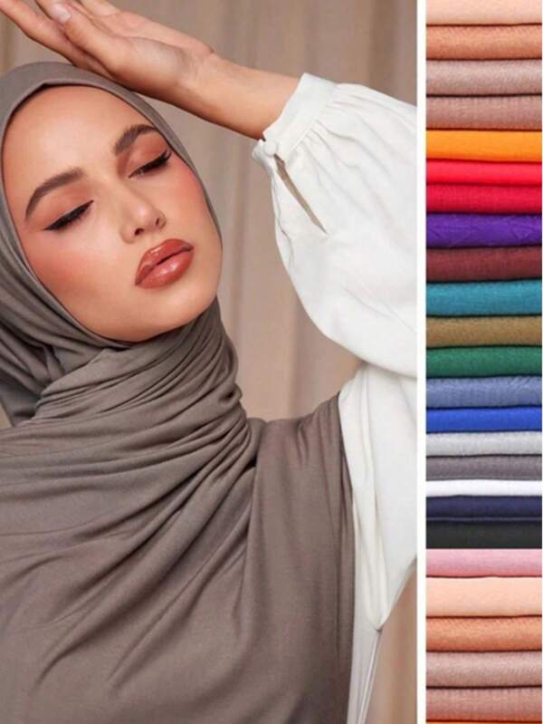 1pc Women Fashion Solid Color Scarf Hijab, Soft Islamic Head Wrap, Multipurpose Sun Protection Shawl, Versatile Beach Vacation Wrap, Suitable For Daily Wear