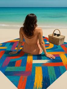 1 Set Sand Free Beach Mat With Hooks, Carry Bag And Sand Stakes, Suitable For Beach, Camping And Picnic
