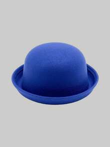 1 Pc Solid Color Casual Polyester (Polyethylene Terephthalate) Round Top Hat, Fashion & Versatile For All Seasons, Commuter - Bowler Hat - View 3