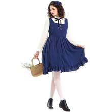 Costume da Ragazza dei Fiammiferi per adulti, stile di pittura ad olio pastorale di fattoria, abito da cameriera blu navy