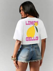 Short Sleeve Simple Lemon Print Casual Tee Shirt, Summer - White - View 3