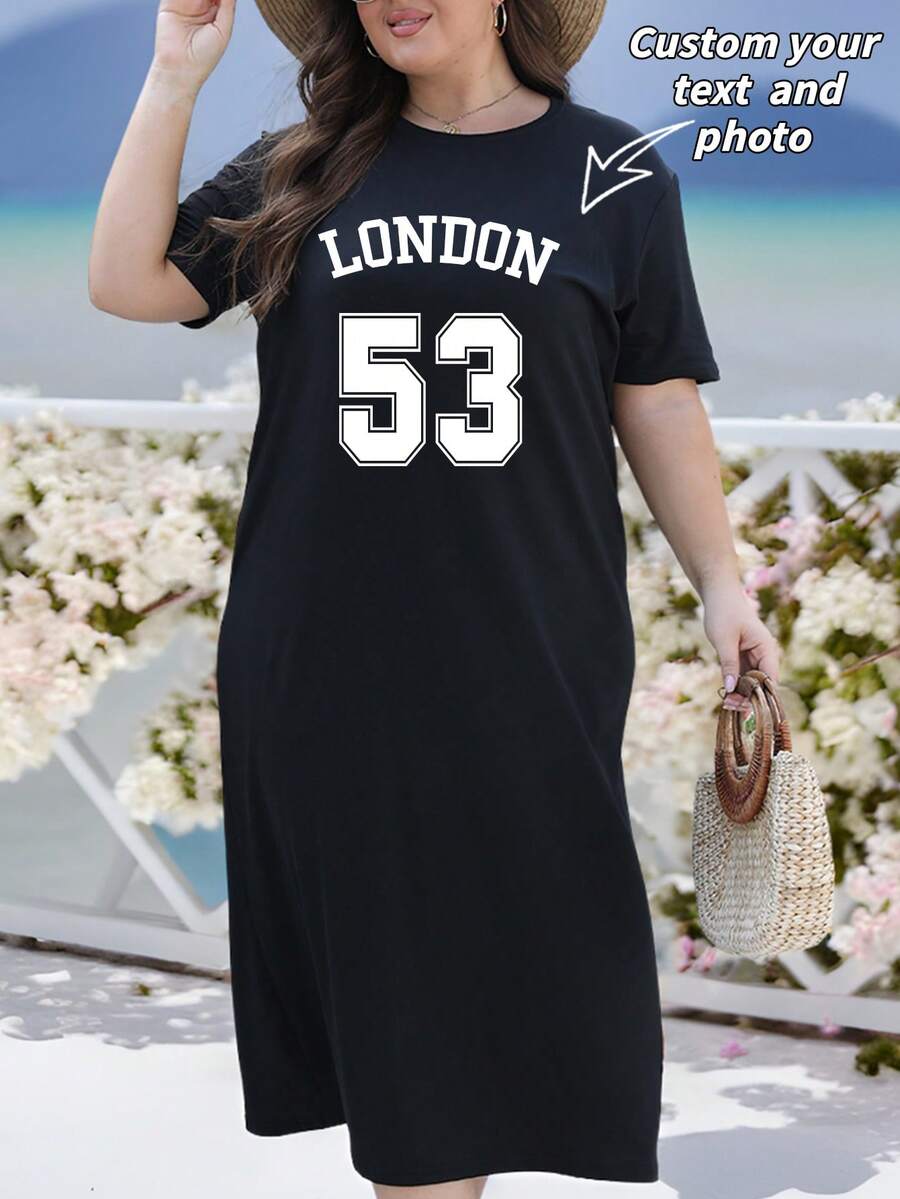 Customized Photo Print Women's Dress, Customize Your/Friend's/Lover's/Pet's Photo, Women's Comfortable Plus Size Black Maxi Dress, Women's Long Dress, Black Top Dress, Women's T-Shirt Dress, Birthday/Holiday Gift, Women's Black Long Dress - Black - View 1