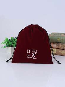 1pc Pattern & Letter Design Travel Hair Dryer Drawstring Dust Cover Bag, Jewelry & Collection Storage Pouch, Black Polyester Rope Bag, Wardrobe Organizer, Travel Tote - Multicolor - View 3