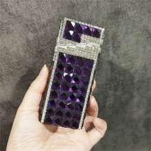 1 pezzo Custodia per sigarette con strass, capacità di 20 sigarette, apertura automatica, scatola sottile per sigarette lunghe, custodia per sigarette con decorazioni in strass creativa per donne, accessori per fumatori, accessori per fumatori femminili, porta sigarette, custodia portasigarette