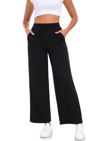 Modal Soft Wide Leg Pants For Women High Waist Casual Relaxed Pants With Pockets