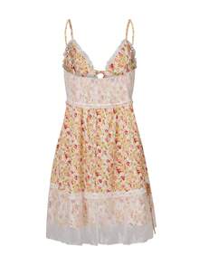Women's Y2K Flower Cami Dress Spaghetti Strap Tie-Up Front Mini Dress Sleeveless Deep V Neck Loose Flowing Short Dress Summer Casual Going Out Dress Streetwear - Màu vàng - Xem 7