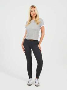 brave soul Solid Colour Leggings - Charcoal Marl - View 2