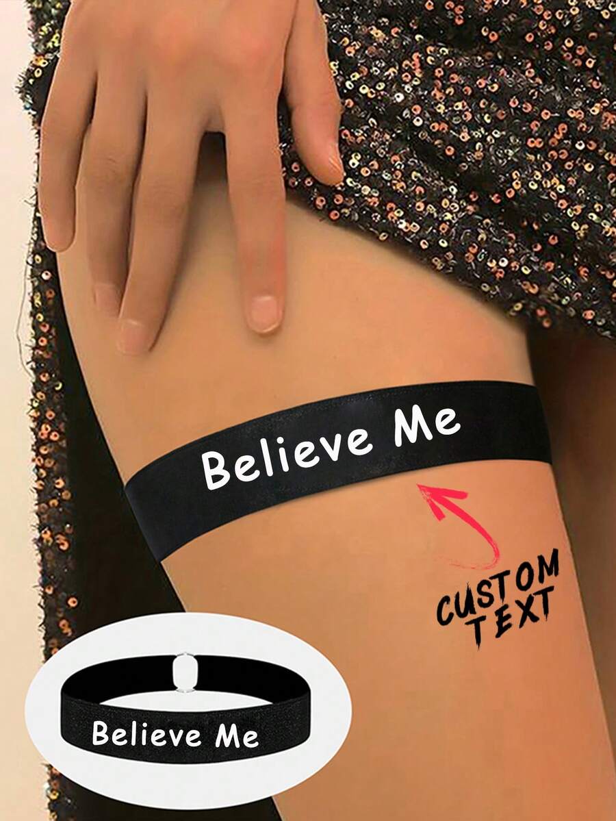 1pc Customized Personalized Leg Chain For Women, Can Customize Letter, Name, Body Decoration, Fashion Sexy Lingerie Accessory Metal Ring Letter Heart Print Leg Chain - Black - View 1