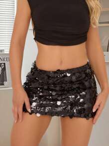 Women's Sparkly Sequin Mini Skirt Mid Rise Slim Fit Bodycon Short Skirt For Party, Work