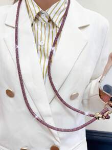 1pc Luxury Crystal Studded Lanyard, Long Crossbody Phone Strap, One Shoulder Or Backpack Decor Chain, Comes With Spacer