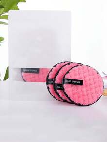 1/3/6pcsPineapple Slouchy Clean Water Makeup Remover Puff Round Washable Double-Sided Clean Wet Puff Makeup Remover Pad - Pink - View 6